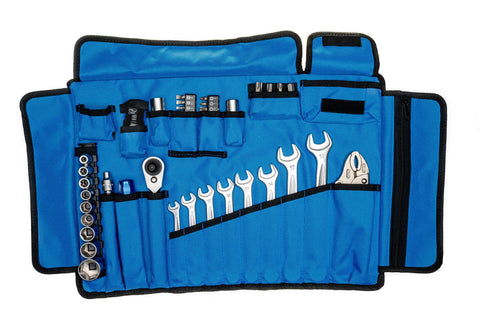 Motorcycle Tool Kit for BMW adventure bike, unrolled
